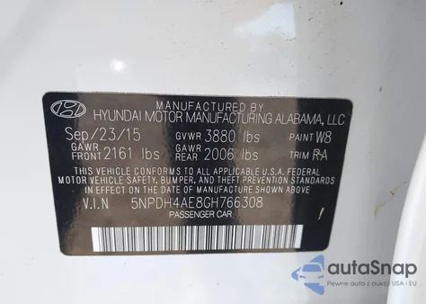 2016 Hyundai Elantra Se из США, поврежденный, VIN 5NPDH4AE8GH766308